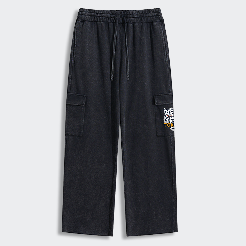Tokyo-Tiger Logo Washed Utility Sweatpants