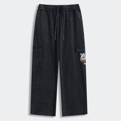 Tokyo-Tiger Logo Washed Utility Sweatpants