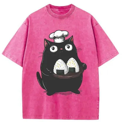 Tokyo-Tiger Onigiri Made By Cat Chef Washed T-Shirt