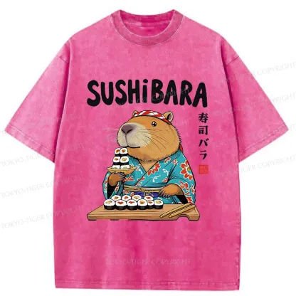 Tokyo-Tiger Capybara Sushi Chef Washed T-Shirt