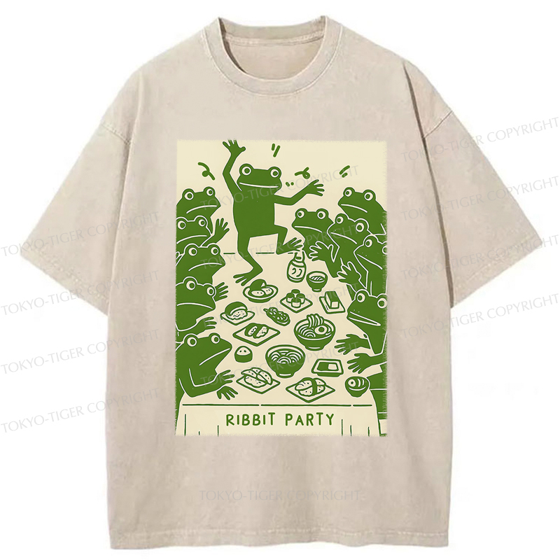 Tokyo-Tiger Ribbit Party Washed T-Shirt