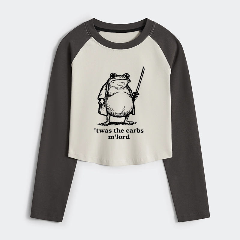 Tokyo-Tiger Funny Fat Samurai Frog Women's Crop Raglan T-Shirt