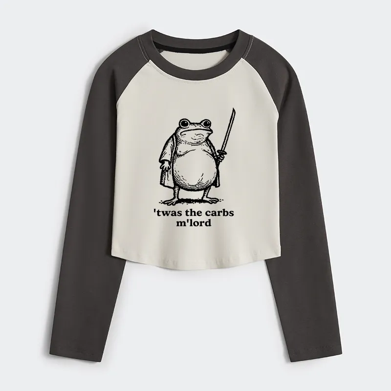 Tokyo-Tiger Funny Fat Samurai Frog Women's Crop Raglan T-Shirt