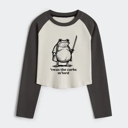 Tokyo-Tiger Funny Fat Samurai Frog Women's Crop Raglan T-Shirt