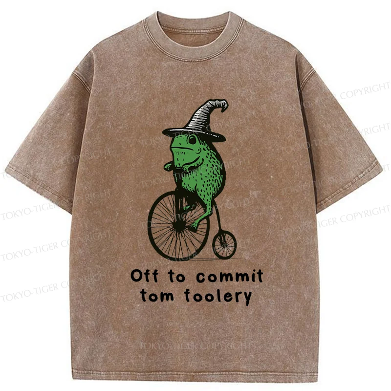 Tokyo-Tiger Frog Riding Penny-farthing Washed T-Shirt