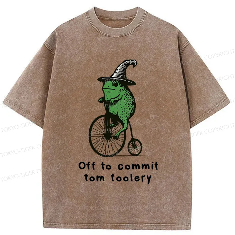 Tokyo-Tiger Frog Riding Penny-farthing Washed T-Shirt