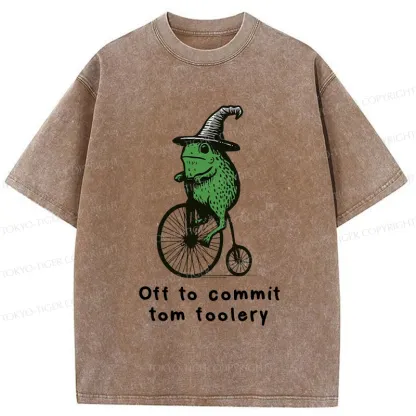 Tokyo-Tiger Frog Riding Penny-farthing Washed T-Shirt