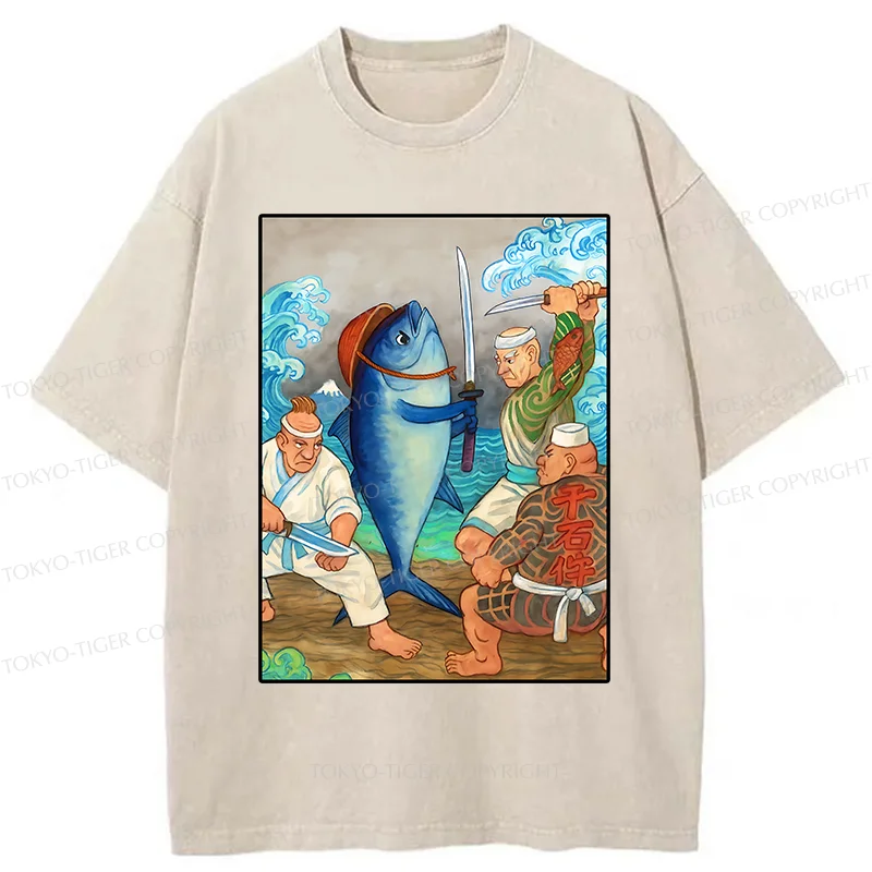 Tokyo-Tiger Tuna VS Human Washed T-Shirt