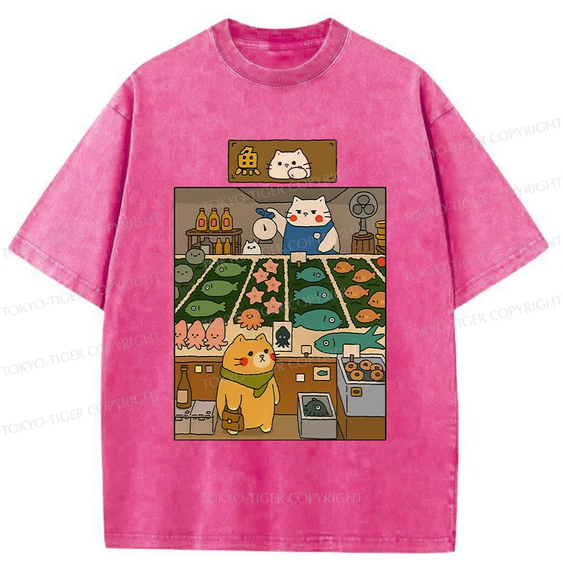 Tokyo-Tiger Cat's Fish Market Washed T-Shirt