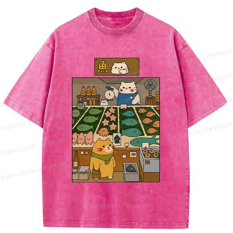 Tokyo-Tiger Cat's Fish Market Washed T-Shirt