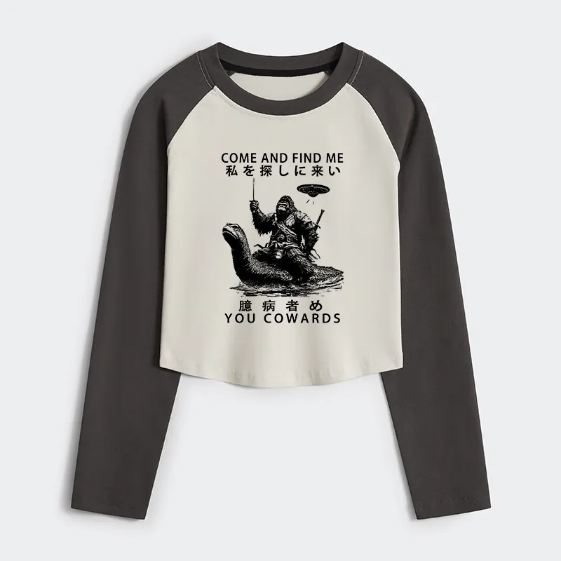 Tokyo-Tiger Can You Find Us Women's Crop Raglan T-Shirt