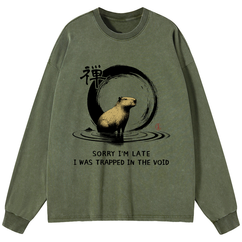 Tokyo-Tiger Zen Capybara Was Trapped In The Void Washed Long Sleeve T-Shirt