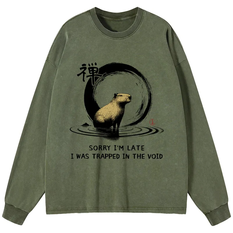 Tokyo-Tiger Zen Capybara Was Trapped In The Void Washed Long Sleeve T-Shirt