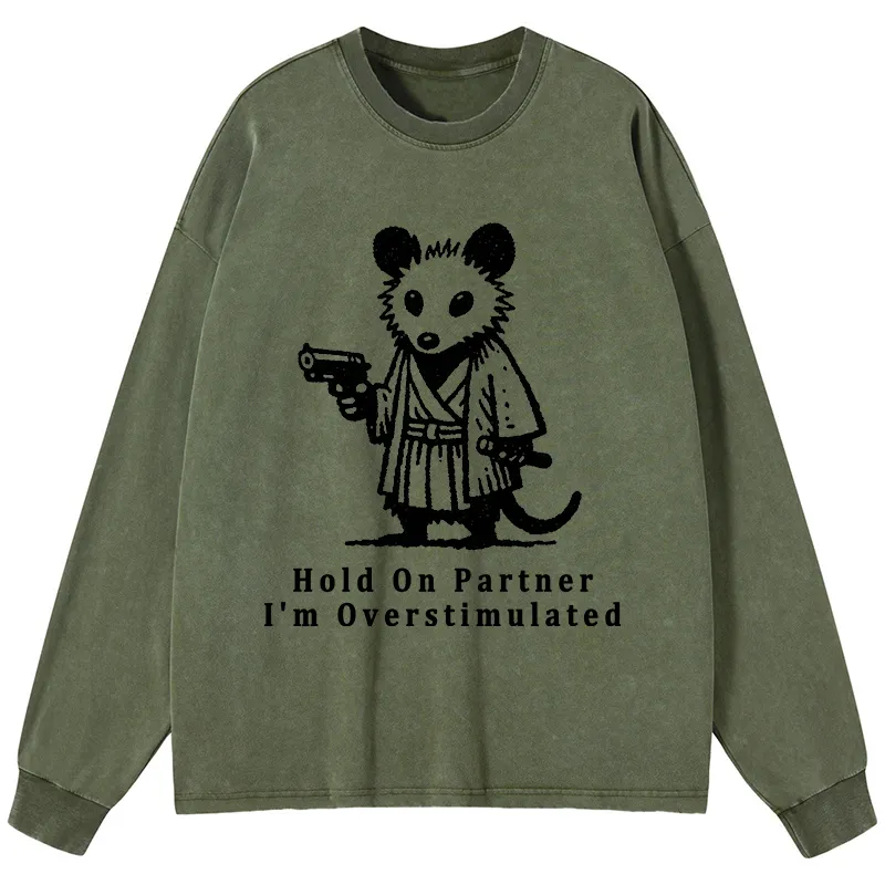 Tokyo-Tiger Funny Possum Samurai Washed Long Sleeve T-Shirt