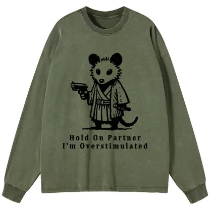 Tokyo-Tiger Funny Possum Samurai Washed Long Sleeve T-Shirt
