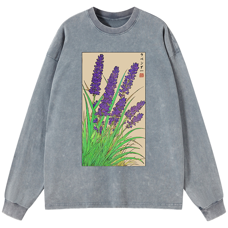 Tokyo-Tiger Japanese Lavender Washed Long Sleeve T-Shirt