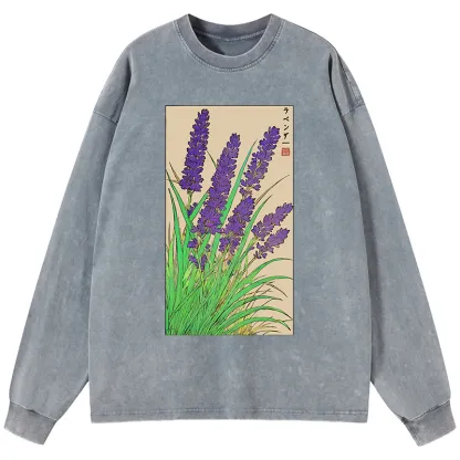Tokyo-Tiger Japanese Lavender Washed Long Sleeve T-Shirt