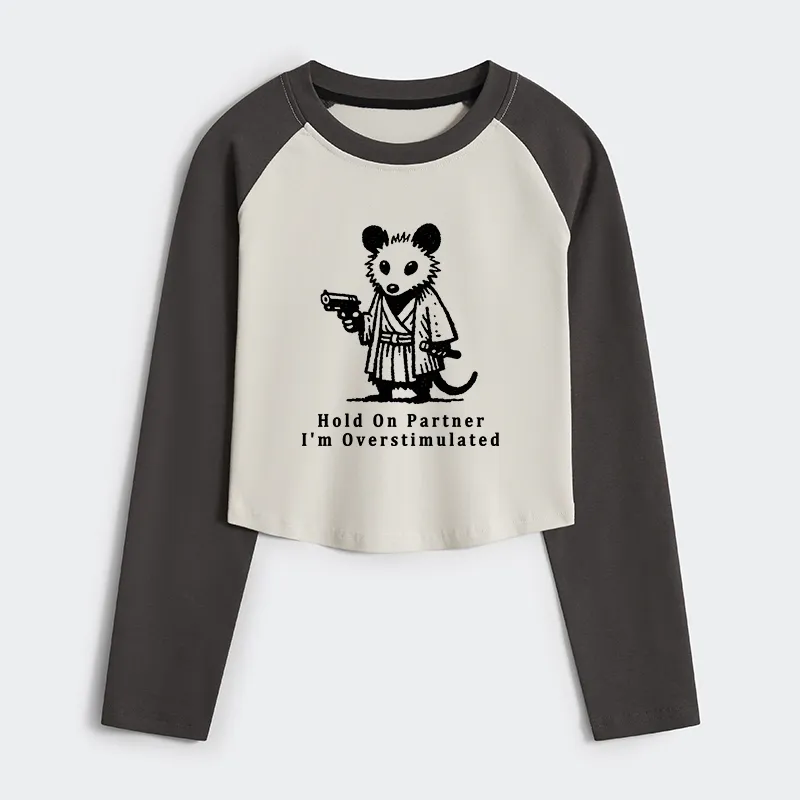 Tokyo-Tiger Funny Possum Samurai Women's Crop Raglan T-Shirt