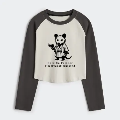 Tokyo-Tiger Funny Possum Samurai Women's Crop Raglan T-Shirt