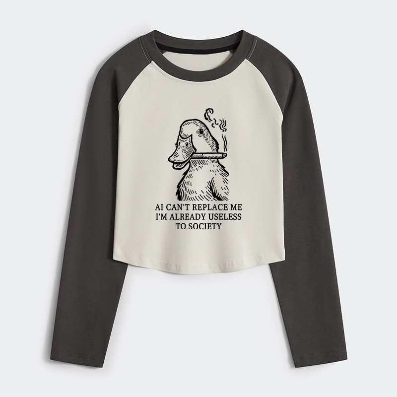 Tokyo-Tiger Smoking Duck Funny Women's Crop Raglan T-Shirt