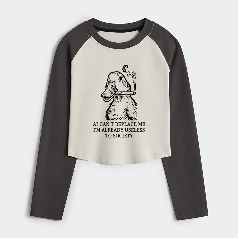 Tokyo-Tiger Smoking Duck Funny Women's Crop Raglan T-Shirt