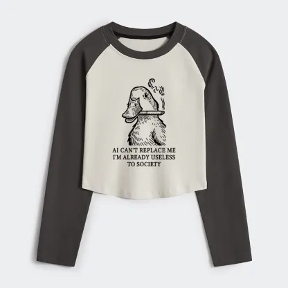 Tokyo-Tiger Smoking Duck Funny Women's Crop Raglan T-Shirt