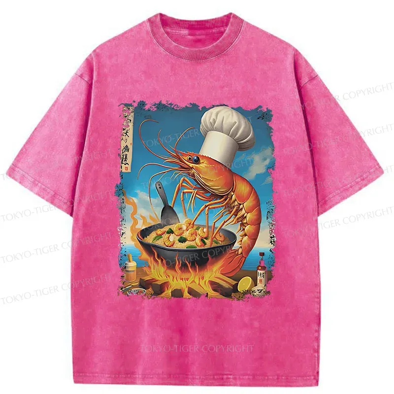 Tokyo-Tiger Shrimp Fried Rice Funny Washed T-Shirt