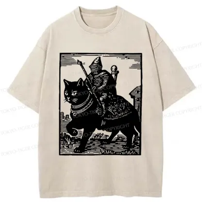 Tokyo-Tiger Knight Riding A Cat Washed T-Shirt