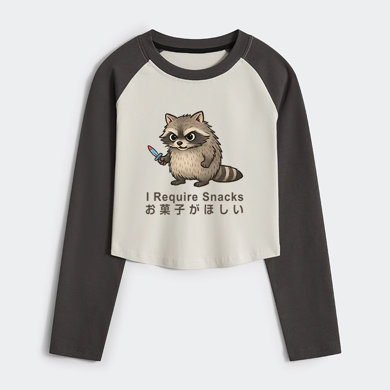 Tokyo-Tiger Raccoons Need Snacks Funny Women's Crop Raglan T-Shirt