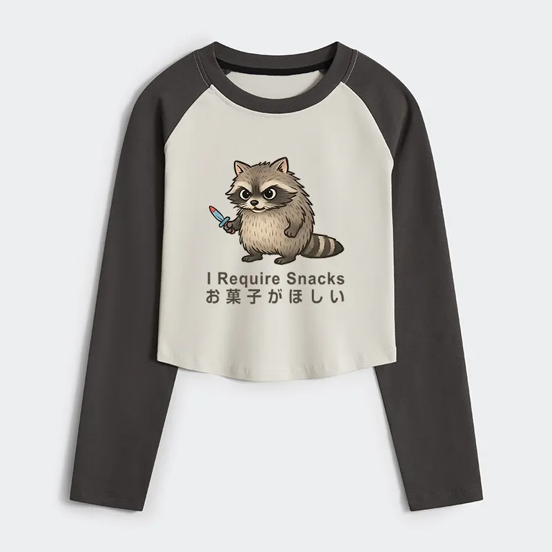 Tokyo-Tiger Raccoons Need Snacks Funny Women's Crop Raglan T-Shirt