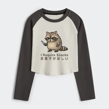 Tokyo-Tiger Raccoons Need Snacks Funny Women's Crop Raglan T-Shirt