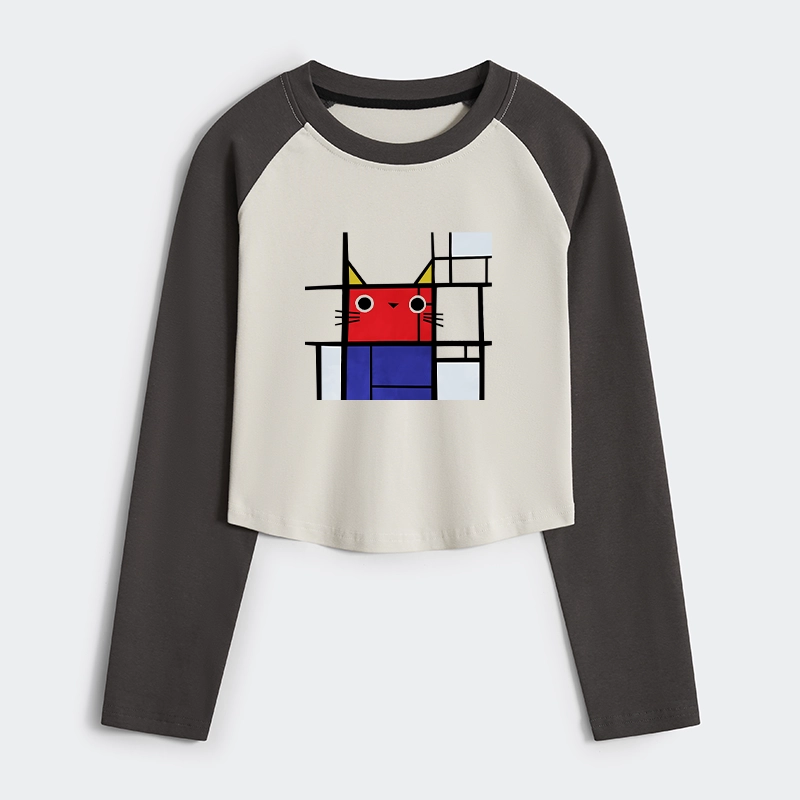 Tokyo-Tiger Abstract Art Cat Women's Crop Raglan T-Shirt