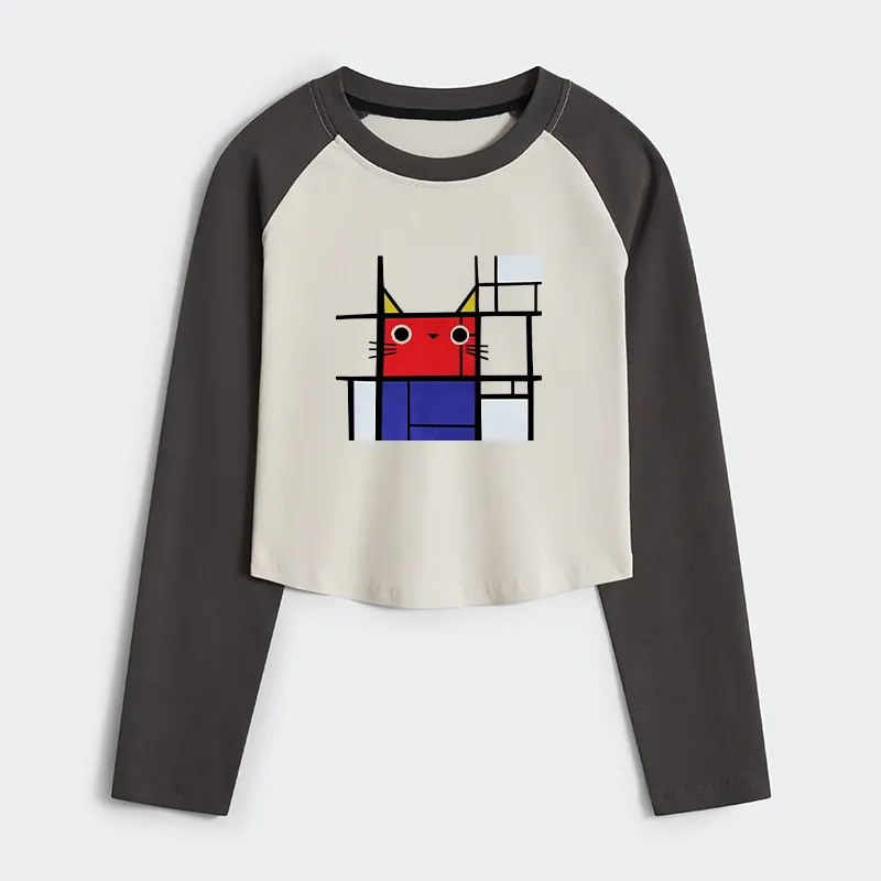 Tokyo-Tiger Abstract Art Cat Women's Crop Raglan T-Shirt