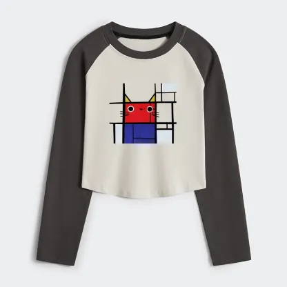 Tokyo-Tiger Abstract Art Cat Women's Crop Raglan T-Shirt