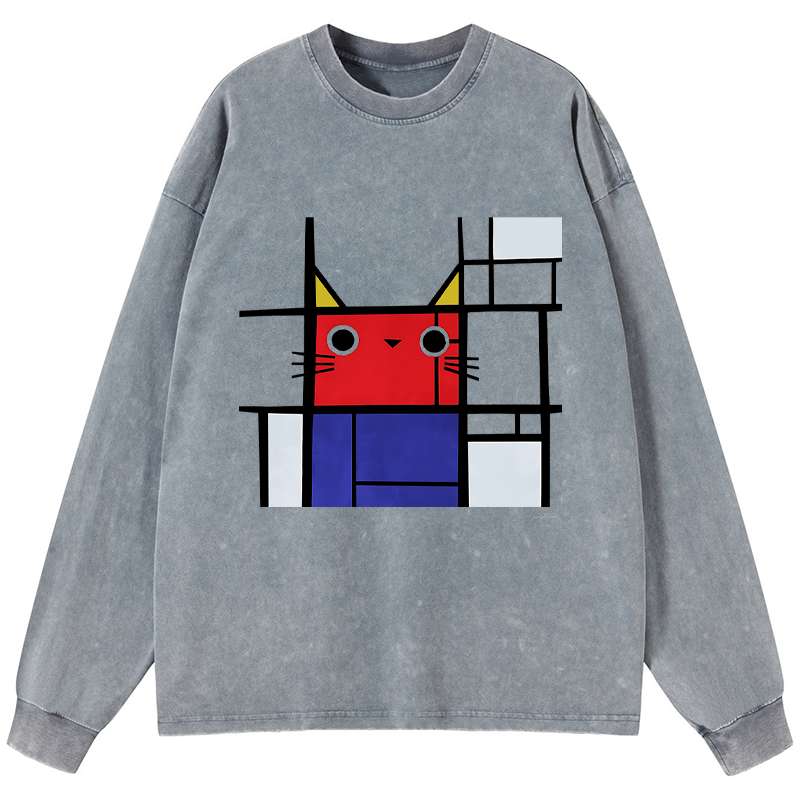 Tokyo-Tiger Abstract Art Cat Washed Long Sleeve T-Shirt