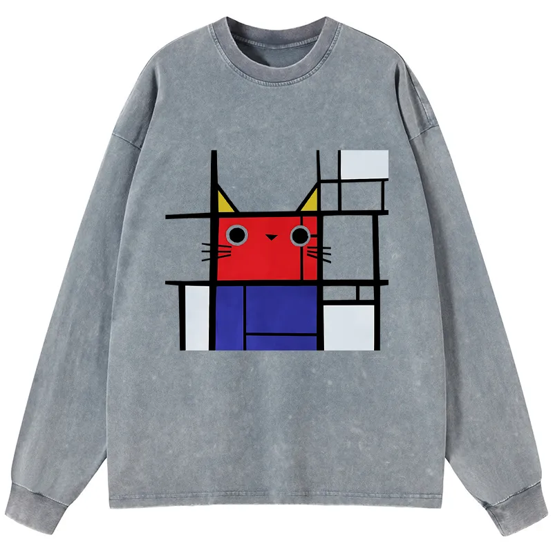 Tokyo-Tiger Abstract Art Cat Washed Long Sleeve T-Shirt