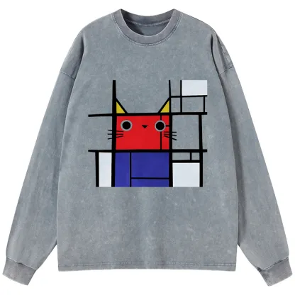 Tokyo-Tiger Abstract Art Cat Washed Long Sleeve T-Shirt
