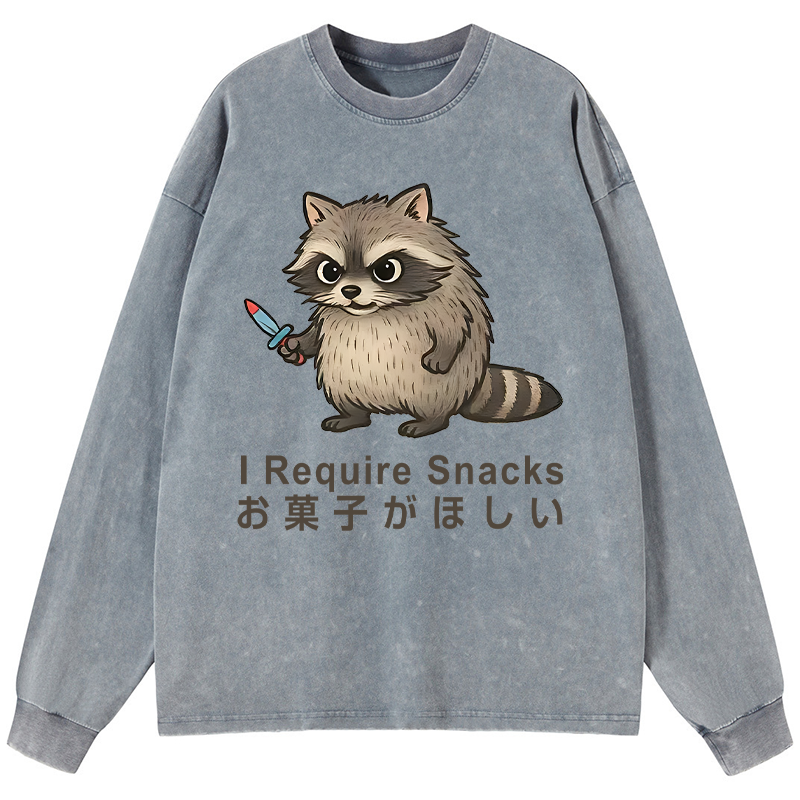 Tokyo-Tiger Raccoons Need Snacks Funny Washed Long Sleeve T-Shirt