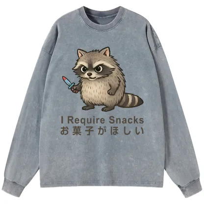 Tokyo-Tiger Raccoons Need Snacks Funny Washed Long Sleeve T-Shirt