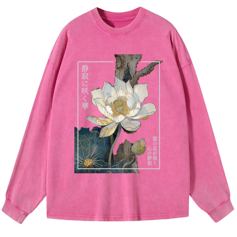 Tokyo-Tiger Blooming Lotus Japan Washed Long Sleeve T-Shirt