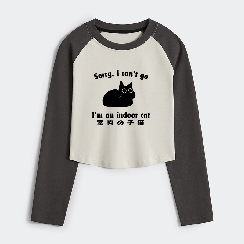 Tokyo-Tiger Indoor Kitten Women's Crop Raglan T-Shirt