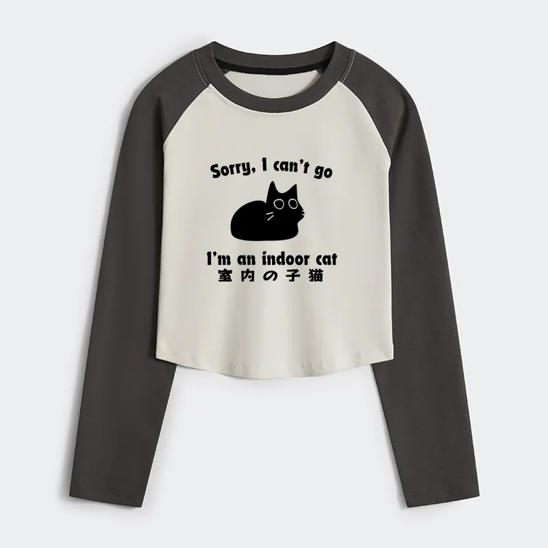 Tokyo-Tiger Indoor Kitten Women's Crop Raglan T-Shirt