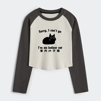 Tokyo-Tiger Indoor Kitten Women's Crop Raglan T-Shirt