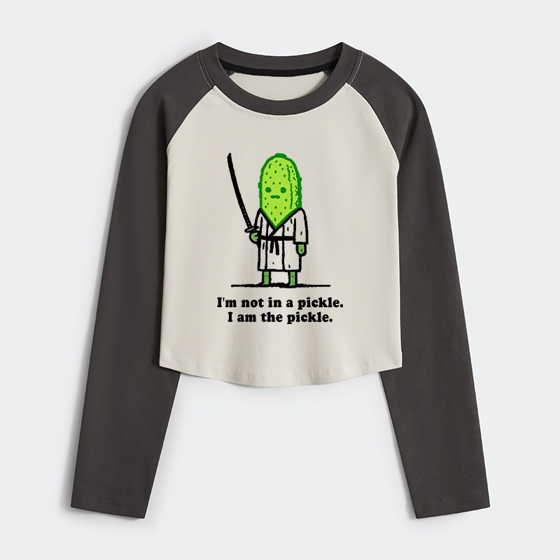 Tokyo-Tiger Funny Cucumber Samurai Women's Crop Raglan T-Shirt