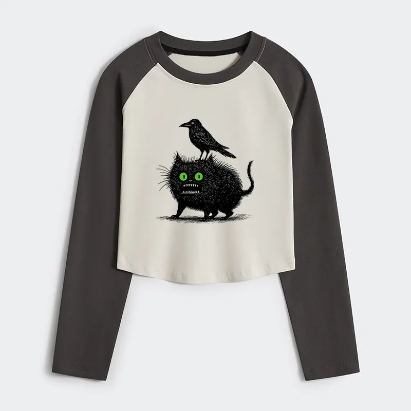 Tokyo-Tiger Crow And Black Cat Women's Crop Raglan T-Shirt