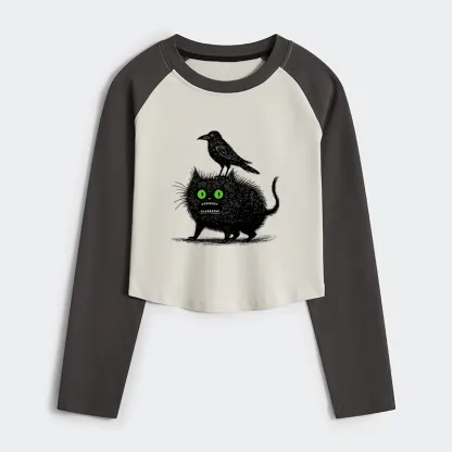 Tokyo-Tiger Crow And Black Cat Women's Crop Raglan T-Shirt