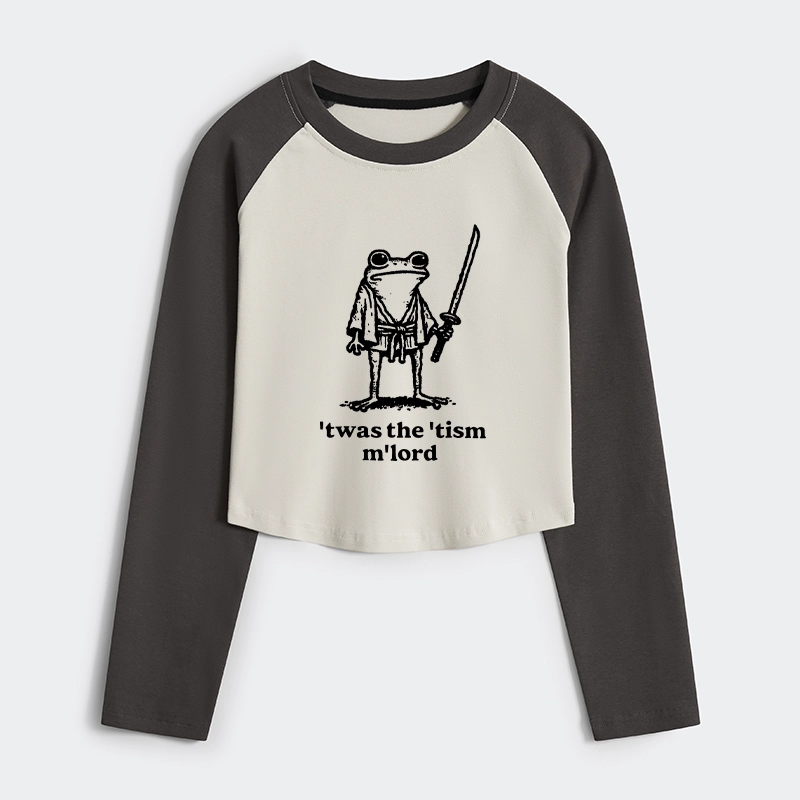 Tokyo-Tiger Focused Samurai Frog Women's Crop Raglan T-Shirt