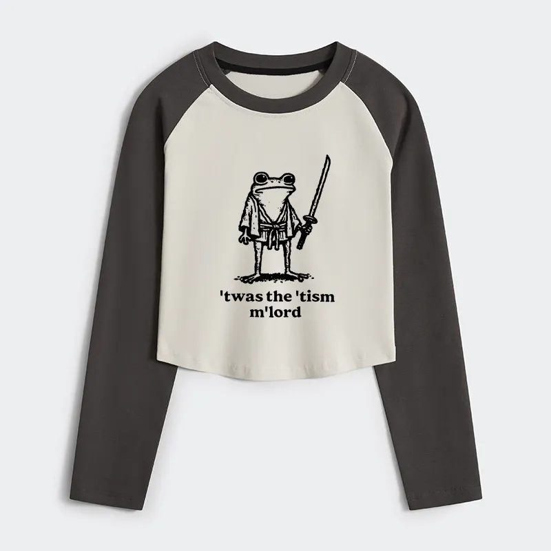 Tokyo-Tiger Focused Samurai Frog Women's Crop Raglan T-Shirt