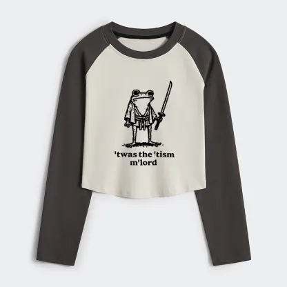 Tokyo-Tiger Focused Samurai Frog Women's Crop Raglan T-Shirt