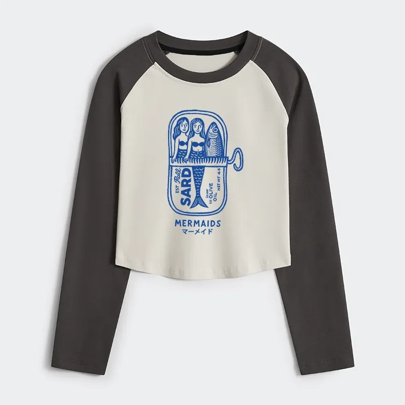 Tokyo-Tiger Mermaid Can Women's Crop Raglan T-Shirt
